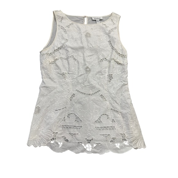 bebe Tops - Bebe White Lace Cutout Eyelet Sleeveless Blouse Top Womens Size S Side Button